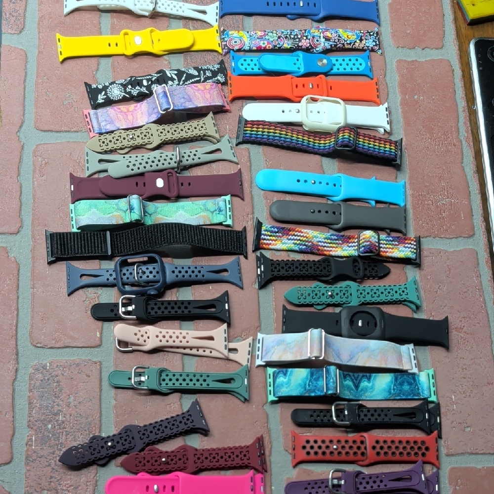 Assorted Colorful Silicone & Woven Apple Watch Bands - Mix of Patterns Lot Of 33